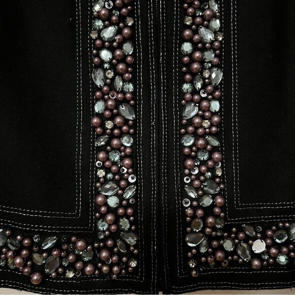 Peter Nygård Embellished Black Wool-Blend Beaded Open Front Jacket - Size‎ 10 - Picture 2 of 7